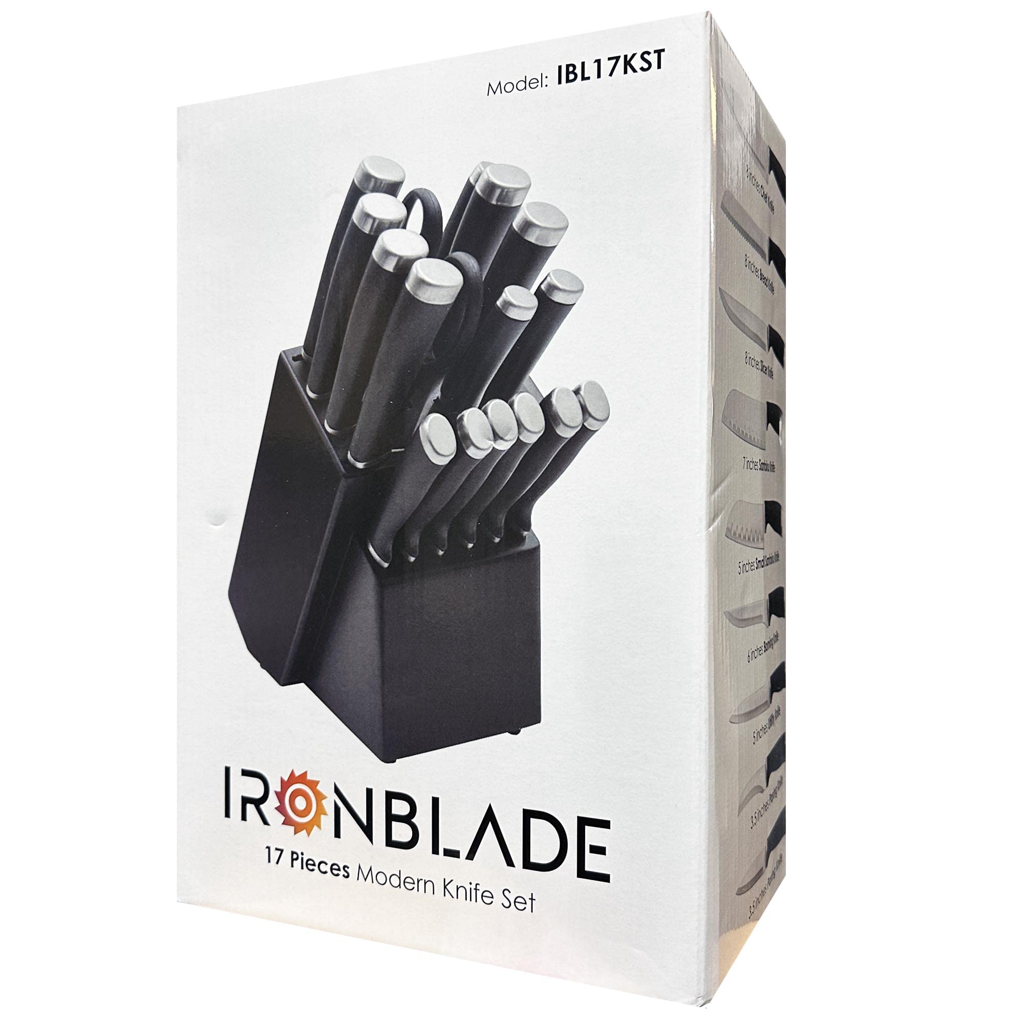IRONBLADE Knife Set, 17-Pieces Kitchen Knife Set with Block Wooden German Stainless Steel with Special Blade Sharpener IRONBLADE Knife Set, 17-Pieces Kitchen Knife Set with Block Wooden German Stainless Steel with Special Blade Sharpener